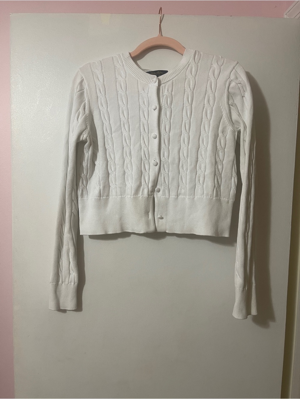 Brooks Brothers White Cable-Knit Button Cardigan